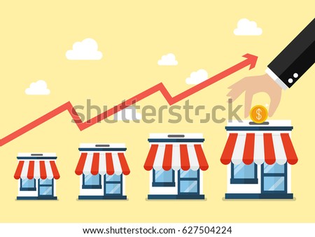 Step of hand collect the money in shop store. Vector flat style