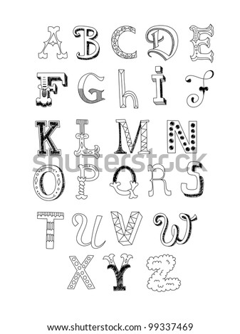 Cute Retro Hand Drawn Alphabet In Black And White Stock Vector ...