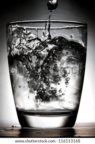 Glass of water isolate on black and white