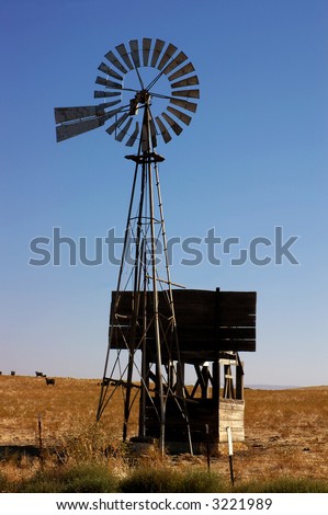 Western Water Pumping Livestock Ranch Windmill On California Rangeland