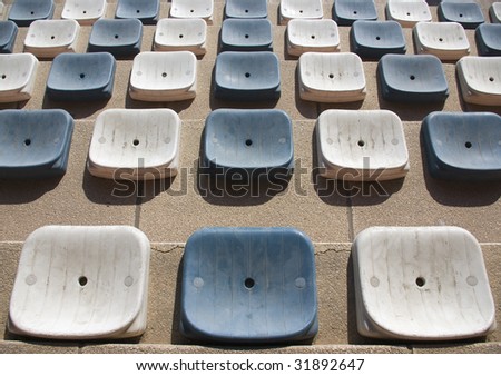 Blue and white seats at the athletics stadium