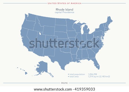 United States of America isolated map and Rhode Island State territory. vector USA political maps. geographic banner template