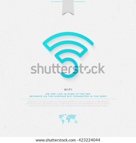 new thin line style wireless icon and wifi logo. isolated vector radio wave symbol. free internet connection zone sign. technology concept logotype with world map and banner template