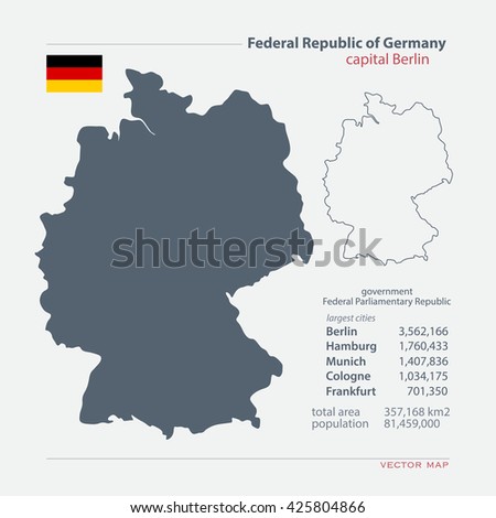 Federal Republic of Germany isolated maps and official flag icon. vector German political map icons with general information. European State geographic banner template. Deutschland