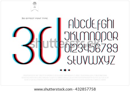 round 3d effect alphabet letters and numbers on white background. vector font type design. distortion lettering icons. stylized glitch text typesetting. distorted vision, thin line typography template