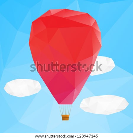 vector illustration of a hot air balloon flying, concept of travel, daytime, freedom, extreme sport, astronomy, observation, recreation, adventure, outdoor, outside