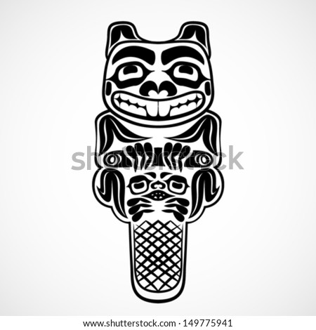 Vector illustration of a beaver holding piece of wood, the animal is one of Canadian national symbols. Modern stylization of North American native art in black and white.