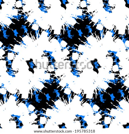 Vector seamless bold hand drawn pattern with wide brushstrokes and waving stripes in contrasting colors like blue, black and white