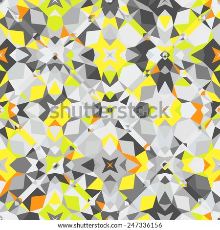 Colorful geometric abstract pattern with variety of shapes and colors in 1970s fashion style. Multicolor vector seamless background.
