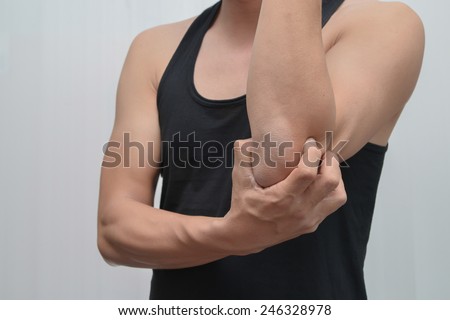 Men Tennis elbow inflammation.