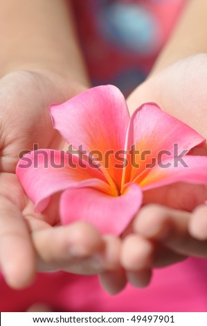 Beautiful girl hands holding flower