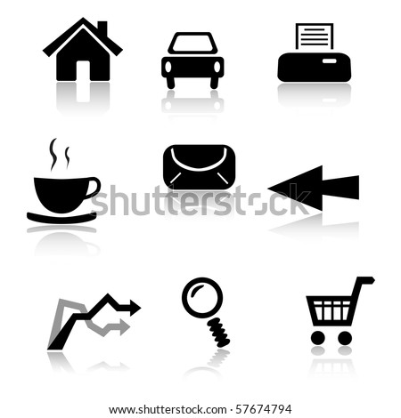 Set of 9 black and white icons