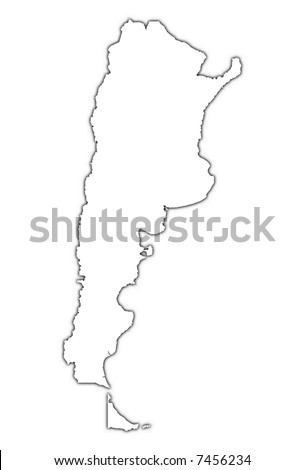 Argentina Outline Map With Shadow. Detailed, Mercator Projection. Stock ...