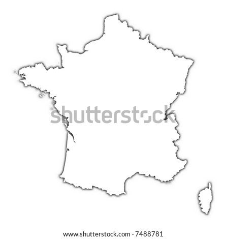 France Outline Map With Shadow. Detailed, Mercator Projection. Stock ...
