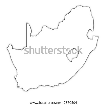 South Africa Outline Map With Shadow. Detailed, Mercator Projection ...