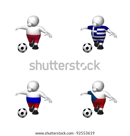 White 3D men with soccer ball in the colors of Poland,  Greece, Russia and Czechia /Gruppe A