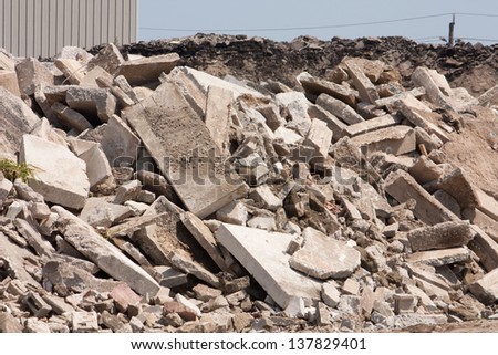 A pile of broken concrete for recycling into new aggregates