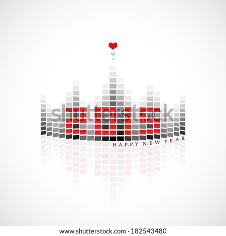 illustration of 2015 Happy New Year greeting looks like digital equalizer display with hearts on its top part 3