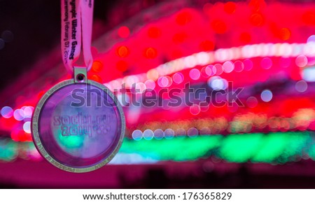 Sochi, RUSSIA - February 7, 2014: Spectator medal of Sochi 2014 XXII Olympic Winter Games