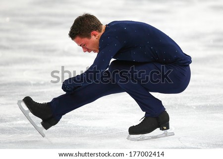 Sochi, RUSSIA - February 14, 2014: Jorik HENDRICKX (BEL) on ice during figure skating competition of men free skating at Sochi 2014 XXII Olympic Winter Games