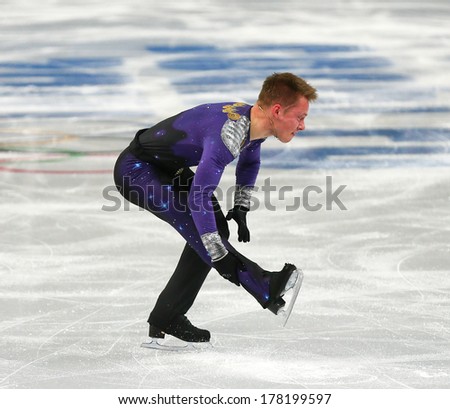 Sochi, RUSSIA - February 14, 2014: Alexander MAJOROV (SWE) on ice during figure skating competition of men free skating at Sochi 2014 XXII Olympic Winter Games