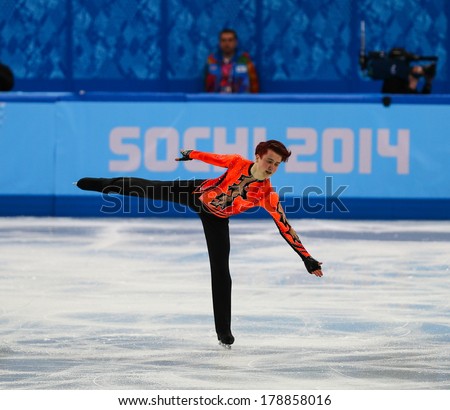 Sochi, RUSSIA - February 13, 2014: Misha GE (UZB) on ice during figure skating competition of men in short program at Sochi 2014 XXII Olympic Winter Games