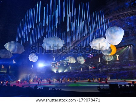 Sochi, RUSSIA - February 23, 2014: Closing Ceremony in Fisht Olympic Stadium at the Sochi 2014 Olympic Games