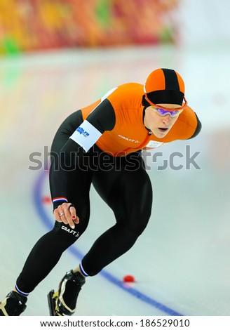 Sochi, RUSSIA - February 19, 2014: Ireen WUST (NED) on lane during Speed Skating. Ladies\' 5000 m at the Sochi 2014 Olympic Games