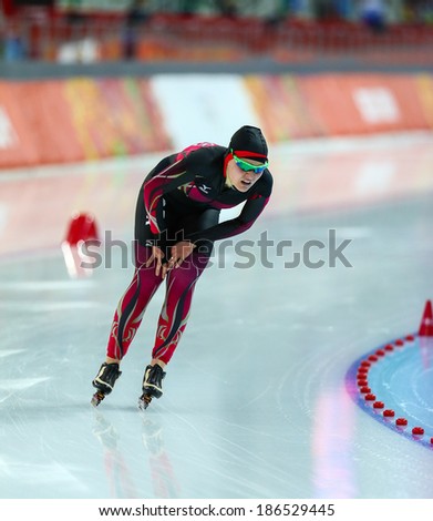 Sochi, RUSSIA - February 19, 2014: Stephanie BECKERT (GER) on lane during Speed Skating. Ladies\' 5000 m at the Sochi 2014 Olympic Games