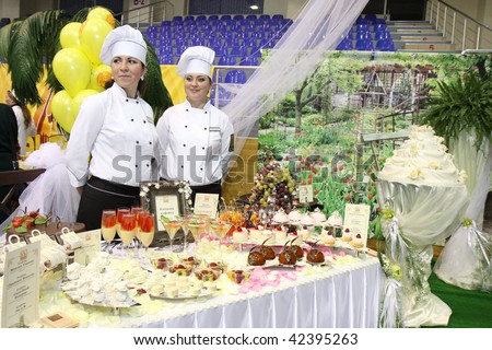 KHARKOV, UKRAINE - DECEMBER 2: Cook and pastry-cook mastership exhibition. Kharkov 11th annual contest among cooks, pastry-cooks, bartenders, waiters and bakers. December 2, 2009 in Kharkov, Ukraine