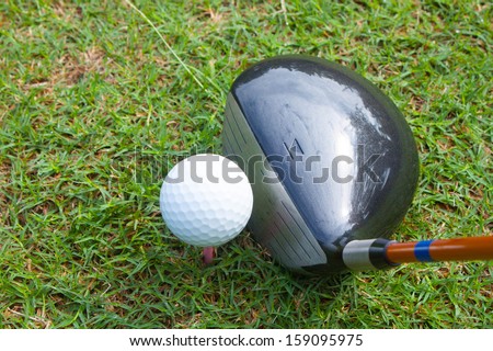 top and front view set driver on tee off play golf sport