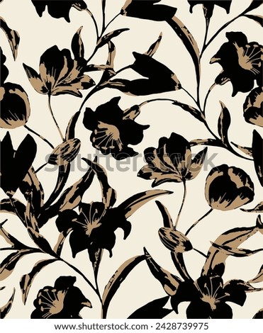 silhouette meadow flowers seamless pattern, Retro style design for fashion , fabric, web, wallpaper ,wrapping and all prints on vintage brown background