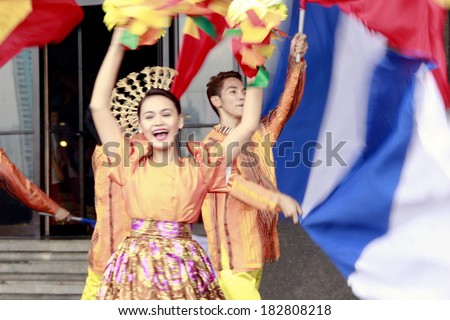MANILA, PHILIPPINES -MARCH 16: Dancers perform cultural dance in Pasinaya 2014 on March 16, 2014 in CCP Manila. Pasinaya Open House Festival is the largest multi-arts presentation in the Philippines.