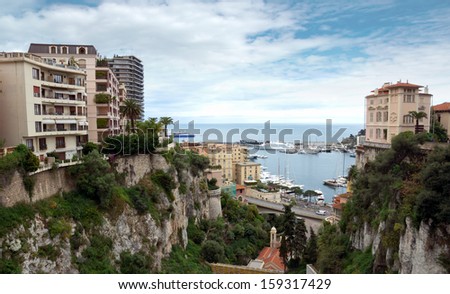 MONTE CARLO, MONACO - APRIL 28: View of the harbor from the train station Monaco-Ville on April 28, 2013 in Monte Carlo, Monaco.