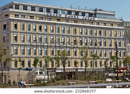 NICE, FRANCE - JUNE 3, 2014: View on the Grand Hotel Aston. Hotel is founded in the early 1930s.