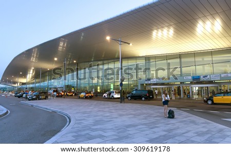 BARCELONA, SPAIN - JULY 16, 2015: Terminal T1 of El Prat-Barcelona airport. This airport was inaugurated in 1963. Airport is one of the biggest in Europe.