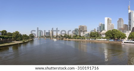 FRANKFURT AM MAIN, GERMANY - JULY 2, 2015: Panoramic view of Frankfurt am Main, Germany. Frankfurt is the fifth-largest city in Germany.