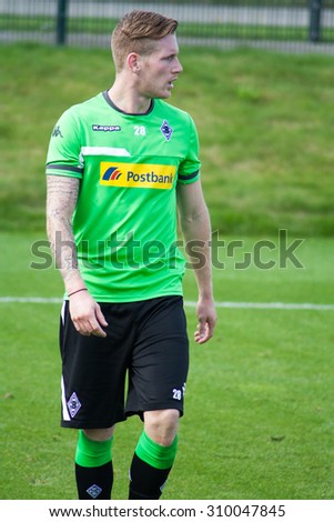 MONCHENGLADBACH, GERMANY - 26th AUGUST, 2015: Professional football player Andre Hahn during training session of german football club VFL Borussia Monchengladbach.