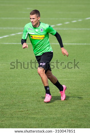 MONCHENGLADBACH, GERMANY - 26th AUGUST, 2015: Professional football player Thorgan Hazard during training session of german football club VFL Borussia Monchengladbach.