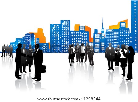 Business people and city