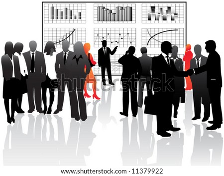 Illustration of business people and graphs