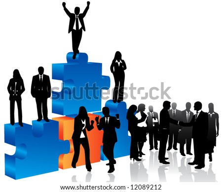 Illustration of business people and puzzle