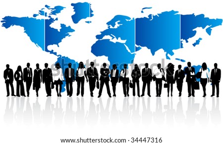Illustration of business people and map