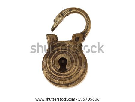 Bronze ancient lock of manual work. Isolated