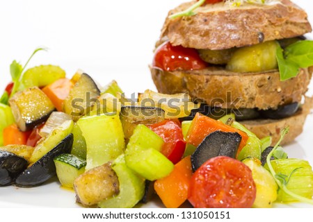 steamed vegetables and rye bread