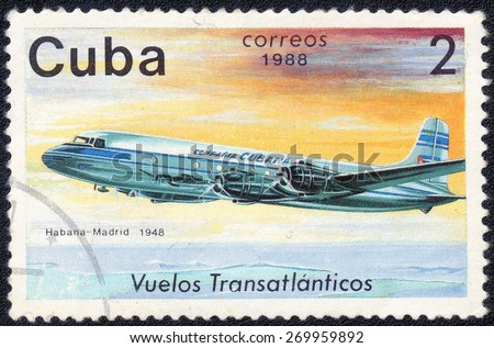 CUBA - CIRCA 1988: A Stamp printed in CUBA shows image a series of air travel air transport, circa 1988