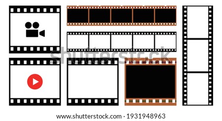 Set of vector film strip isolated on transparent background.