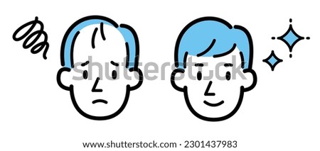 Vector illustration of a man suffering from thinning hair and a man with fluffy hair and a smile