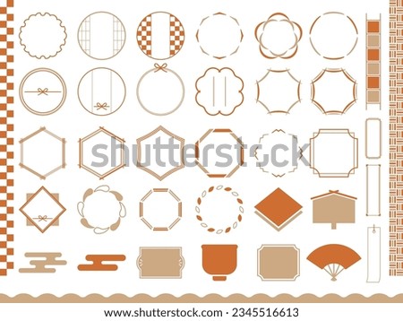 Japanese style view and flame vector illustration set