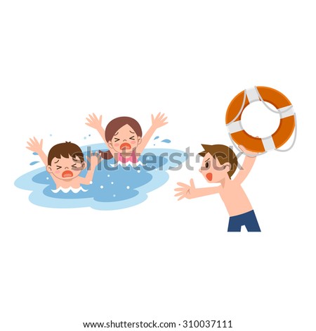 Man To Rescue The Children Who Drown Stock Vector 310037111 : Shutterstock
